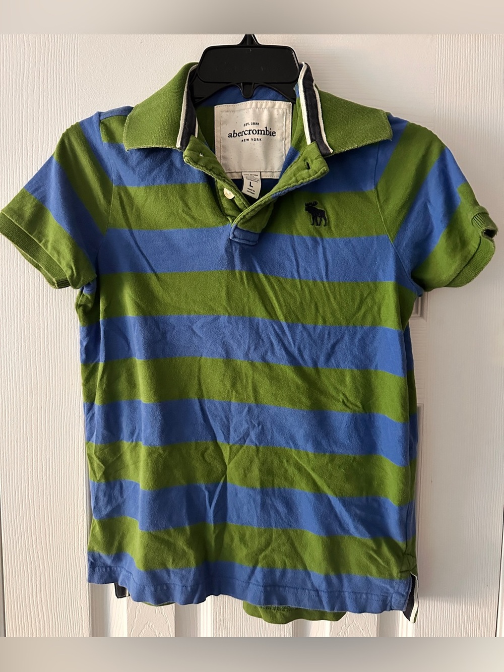 Abercrombie & Fitch Blue and Green Striped Polo